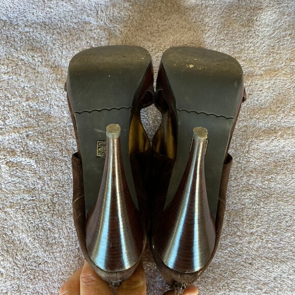 Moda Brown Suede Cutout Peep Toe Heels Size 8M Strappy High Heel Booties - Picture 7 of 9